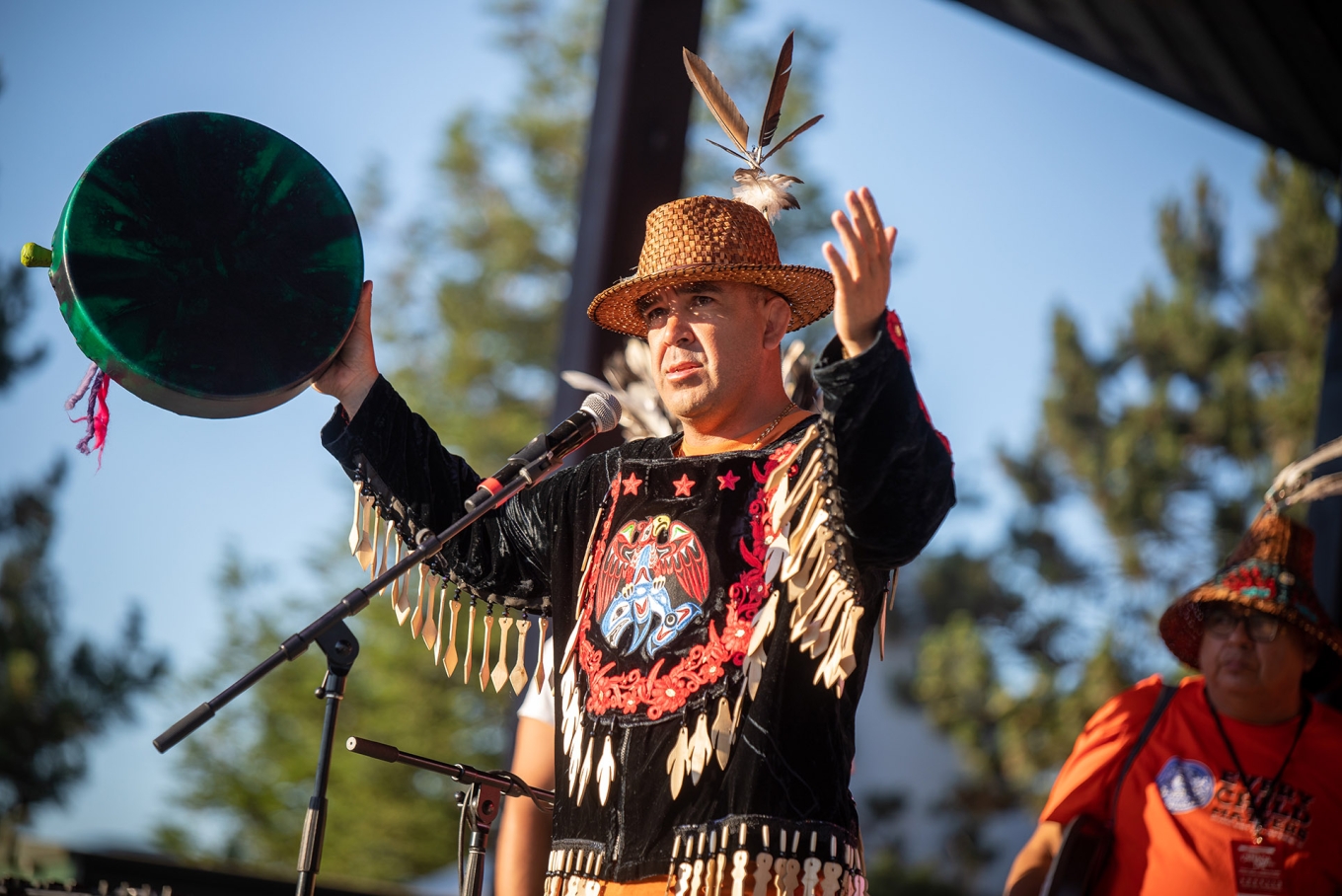 Chief Harley Chappell with his hands in the air, a sign of respect